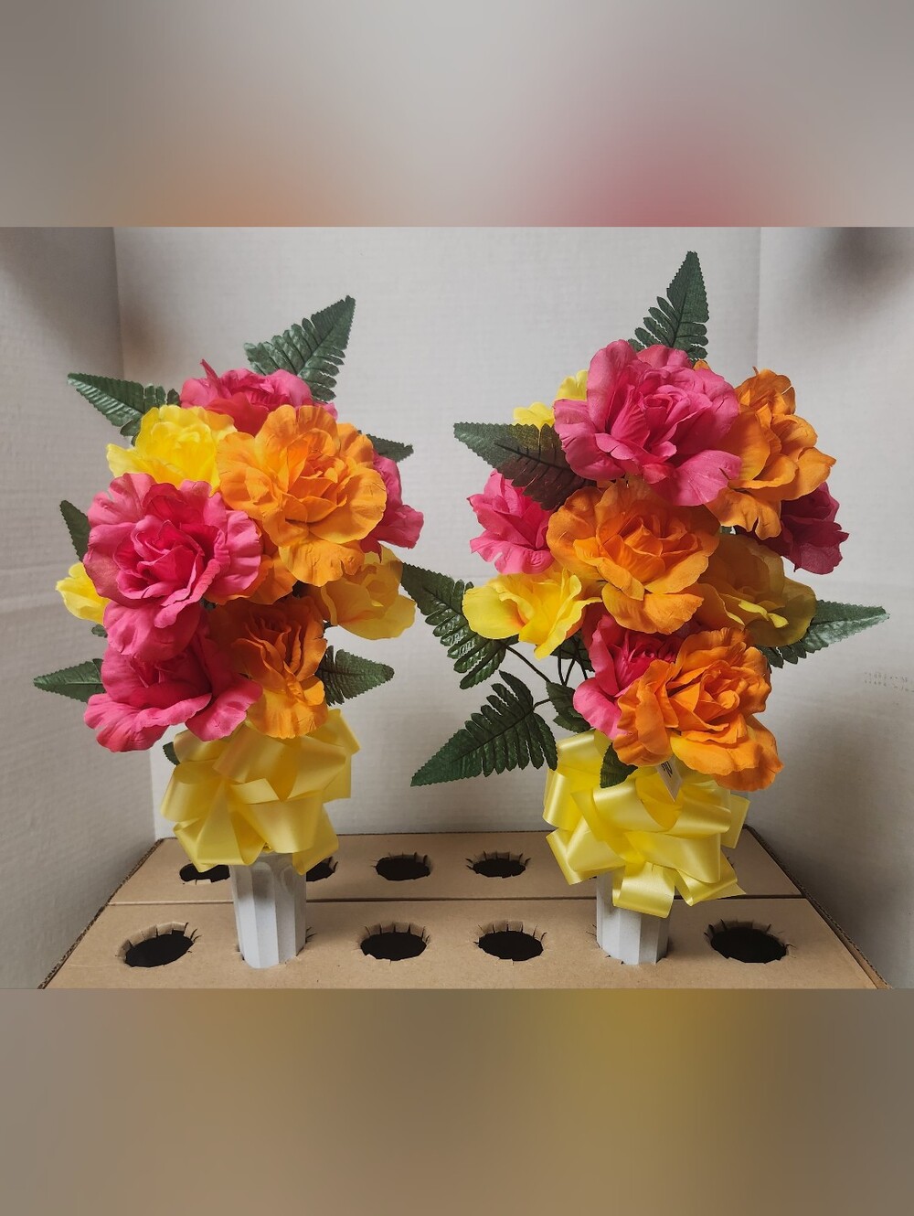 Bundle of 2 Memorial Artificial Floral Bouquets with Ground Spikes